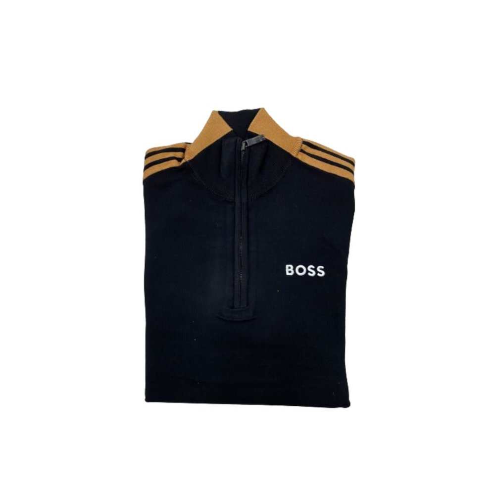 NWT Hugo Boss Men's Cotton Zip Neck Sweater With Color-Blocking Black S - XL - Picture 3 of 6